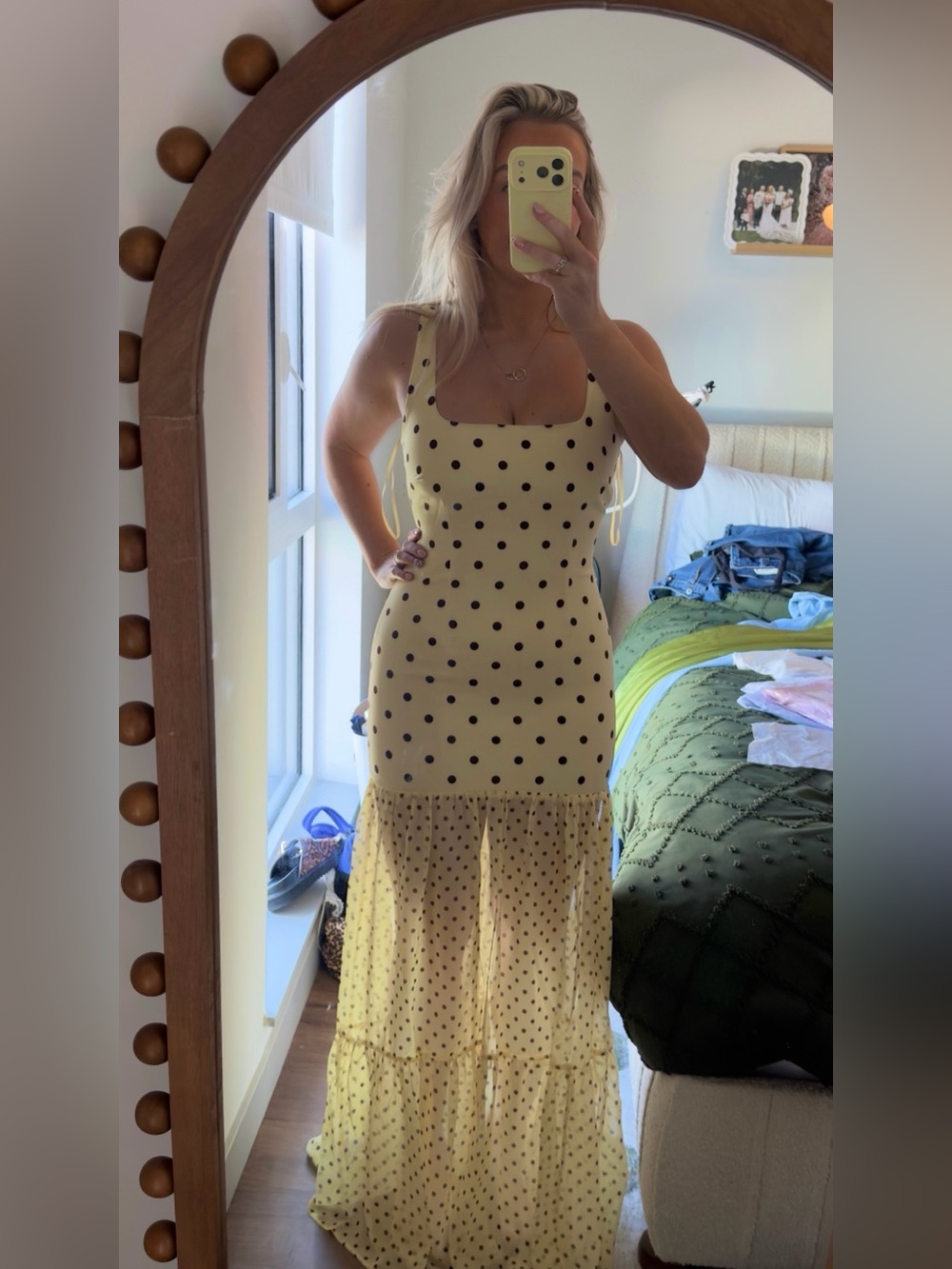 Polka Dot Yellow Brown Runaway the Label Tillie Maxi Dress - Picture 1 of 5